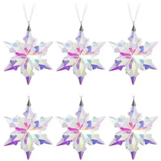 ABELLA Xmas 6 Deko-Schneeflocken zum Hängen Kristallglas-Optik Ø 7,5cm