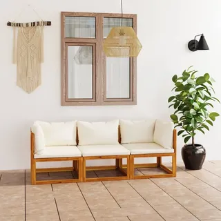 The Living Store 3-Sitzer-Gartensofa mit Auflage Creme Akazie Massivholz - Creme