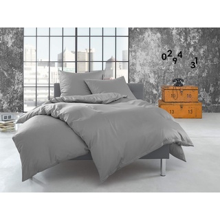 Bettwaesche-mit-Stil warme Fein Flanell Winter Bettwäsche grau Uni/einfarbig 240x220 + 2X 80x80 cm - 100% Baumwolle
