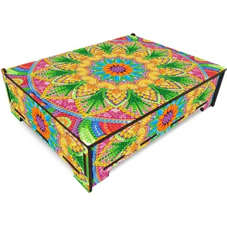 CXINLky Diamond Art Painting Aufbewahrungsbox, Diamond Art Painting Box, Mandala Diamond Art Painting Schmuckkästchen Aufbewahrungsbox Holz Organizer Box Ankleidebox mit Spiegel-03