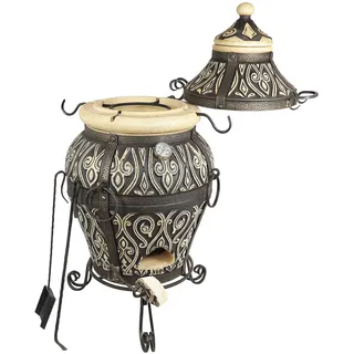 Premiun Tandoor Asia-XL Premium - Keramik Ofen Grill Mangal BBQ Tanur Tandir mit Holz als Brennstoff, Schwarz, Stahl und Schamotteton, Zertifiziert nach ISO 9001:2015