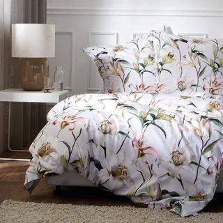 Apelt Mako-Satin Bettwäsche Lilia grau 160x210 cm + 65x100 cm - grau;grün