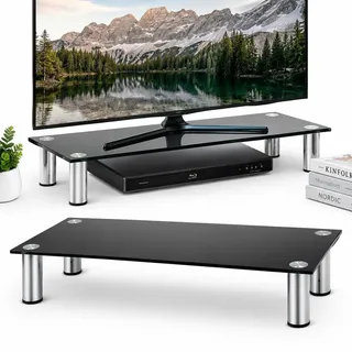 Mucola TV-Aufsatz Glas Fernseherhöhung Glasaufsatz TV-Rack Ständer Bildschirm Regal Erhöhung - Schwarz 80 cm - Schwarz