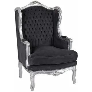 Ohrensessel Barock Silber Schwarz Ohrenbackensessel Sessel gepolstert cat560e02 Palazzo Exklusiv