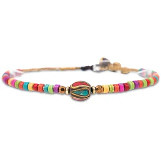 Made by Nami Fußkettchen für Damen, Surfer Fußband mit Perlen | Gewachste Baumwolle, 23 bis 24 cm verstellbar, Schlaufe und Glöckchen, nickelfrei, wasserfest, handgefertigt, Mädchen, Strand