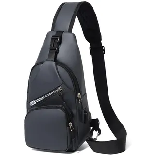 Schultertasche Brusttasche Herren Umhängetasche Sling Chest Crossbody Bag Verstellbare Schulter Anti-Diebstahl Wasserfest Tasche für Männer Outdoor-Sportarten Wandern Radfahren(Grau) - S