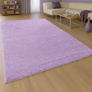 Teppich-Traum Teppich Wohnzimmer Esszimmer Schlafzimmer XXL Shaggy Hochflor weich flauschig modern Uni pflegeleicht robust Allergiker geeignet Saugroboter geeignet Flieder 240 x 340 cm