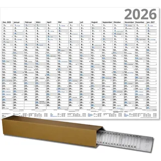 XL Plakatkalender DIN B1 2026 Optima Blau Posterkalender XXL 100 x 70 cm großer Wandkalender 26 mit Ferienübersicht Sonn- und Feiertage in Blau gerollt geliefert!