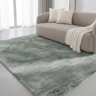 Interiyou Fargo - Teppich Wohnzimmer 60x120 cm Grün - Kurzflor Waschbar und rutschfest - Flauschiger Fellteppich aus Kunstfell - weicher Langflor Fell