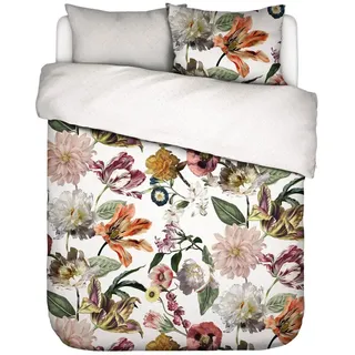 Essenza Bettwäsche Filou Weiß Satin, Satin, 2 teilig, Blumen, Rosen, Dahlien, Gepunktet weiß