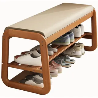 DODOBD Schuhbank aus Bambus,Schuhregal Flur Holz,Schuhbank mit Sitzfläche,Shoe Rack with Seat,Garderobenbank mit Stauraum,Schuhschrank mit Sitzbank,Für Eingangsbereich,50/80/100CM