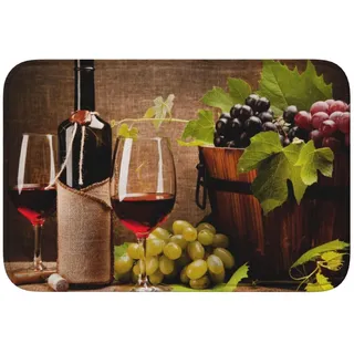InOmak Gläser Wein mit Weinflasche und Trauben,Soft Saummatte Fußmatte Badematte rutschfeste Bodenmatte saugfähige Badezimmerunterlage 40x60 cm