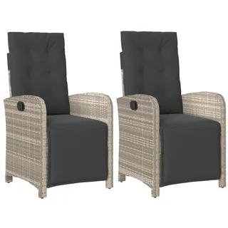 vidaXL Gartensessel mit Fußteil 2Stk. Verstellbar Hellgrau Poly Rattan