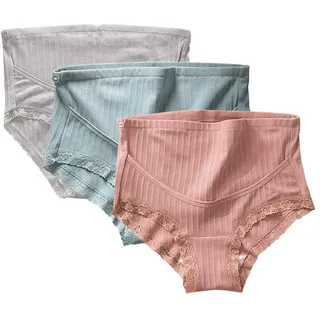 FEOYA Umstands-Slips Umstandsunterwäsche Umstands-Höschen-Set Schwangerschafts-Slips Unterwäsche für Schwangere, 3 Stück Rosa Grau Blau, Gr.XXL - XL