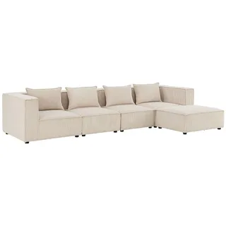 Juskys modulares Sofa Domas XL - Couch Wohnzimmer - 4 Sitzer - Ottomane & Kissen - Cord Beige
