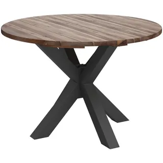 Ambia Garden Gartentisch, Akazie, Holz, Metall, Akazie, Schichtholz, rund, X-Form, 120x76x120 cm, FSC 100%, Gartenmöbel, Gartentische, Gartentische