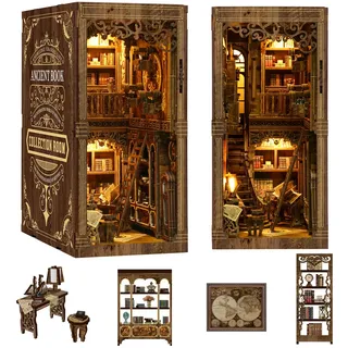 Book Nook Kit DIY Holz - Miniatur Haus mit LED Licht - 3D Puzzle Bücherstütze Regal Deko - Vintage Booknook Geschenk für Erwachse (Bücherstube)