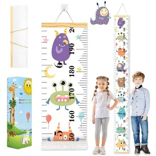ouhos Messlatte Kinder Größenmesser Kinder Wachstum Messlatte Aufrollbare Wandbehang Höhenmesser Abnehmbare Leinwand Messleite Lineal für Baby Kinderzimmer Schlafzimmer Wanddekoration mit Box