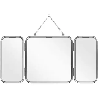 Luxuriöser Dreiteiliger Glasspiegel Mit Kette, Faltbarer Wandspiegel, Quadratisch Metallrahmen, 3-Teiliger Badezimmerspiegel, 60Cm Großer Moderner Schminkspiegel Mit Kette, Rostfrei, Für Badezimmer,A