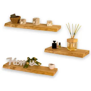 MBMONBAK MONBAK Wandregal Eiche Buche schwimmendes Regal aus Massivholz mit Baumkante (Eiche, 60cm)