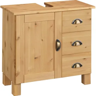 Home Affaire Waschbeckenunterschrank HOME AFFAIRE "Oslo", beige (natur gebeizt, gewachst), B:60cm H:55cm T:30cm, MDF, Massivholz, Schränke, Waschbeckenunterschrank, Kiefer, 1 Tür und 3 Schubkästen, Breite 60 cm, Höhe 55 cm