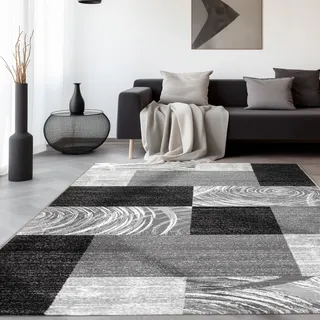 SIMPEX Teppich Läufer 80x300 cm Schwarz Modern Abstraktes Kariert Design Kurzflor für Wohnzimmer Schlafzimmer Esszimmer Küche Flur Jugendzimmer Waschbar Pflegeleicht Extra Weich