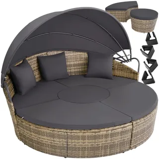 tectake® Lounge Muschel Sonneninsel Outdoor wetterfest, Gartenmuschel, Sonnenliege 2 Personen und mehr, multifunktionales Terrasse oder Balkon Möbel, Gartenliege wetterfest - Natur