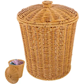 FOMIYES Gewebter Korb mit Deckel, Rattan-Mülleimer, kleiner Müllbehälter, Abfalleimer, Wäschekorb, Pflanzkorb, Recycling-Mülleimer, für Zuhause, Badezimmer, Küche, Garten
