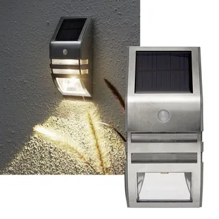 LED Solar Wand-Leuchte mit Bewegungsmelder Edelstahl Außen-Lampe Wand-Strahler