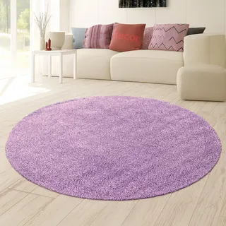 Teppich-Traum Runder Teppich Wohnzimmer Schlafzimmer Shaggy Hochflor weich flauschig modern Uni pflegeleicht robust Allergiker geeignet Saugroboter geeignet gemütlich Flieder 160 cm Rund