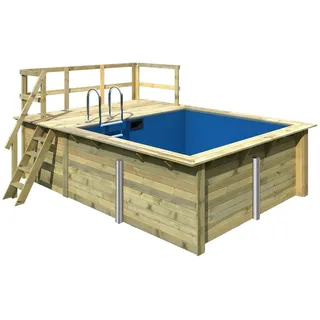 Karibu Rechteck Pool Gr. 1 - 350 x 320 cm - kesseldruckimprägniert Sparset mit Filteranlage Grundkörper inkl. Terrasse am Einstieg