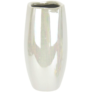 Vase aus Keramik mit Perlmuttglanz Dekovase Einzelblumen Trockenblumen Zylindervase weiß glänzend Bodenvase Blumenvase Modern Vasen für Tischdeko Tischvase Dekoration Trockenblume Pampasgras