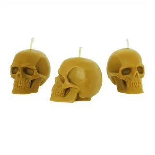 NKlaus Formkerze 3x Bienenwachs Totenkopf Gelb Kerze Gothik Skull H gelb