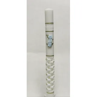 Taufkerze Kommunionkerze inkl. Tropfschutz und Beschriftung KW-BOST-010 Gold/Blau