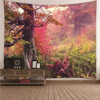 CEVAN Wandbehang Kinderzimmer Wanddekorationen Vintage Bäume Und Gras Wandteppich Spirituell Wandtuch XXL Kunst Dekorationen Decke Wandbehang Stoff Rosa Grün 200x150cm