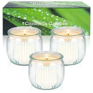 Citronella Kerze Outdoor Groß, 3 Stück Outdoor Kerze im Glas mit Natürliches Sojawachs und Citronella Öl, Citronella Kerzen Set Perfekt für Garten, Camping, Picknick, Balkon, 135 Stunden Brenndauer