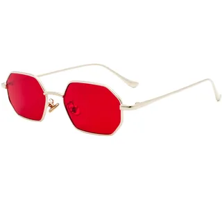WDZAYXC Vintage sechseckig Sonnenbrille mit Metallrahmen | für Damen, für Herren,Hexagon‐Design - Einheitsgröße