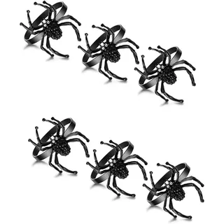 Jooehyer Halloween Serviettenring-Set Spinne Halloween- Schwarz Terror Metalllegierung Serviettenverschluss Diamantspinne
