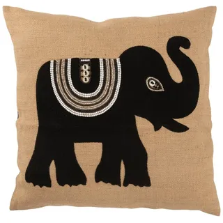 J-Line by Jolipa Dekokissen Kissen mit Elefant natur farbig Weiß inkl. Füllung 45 cm, abnehmbare Hülle, inkl. Inlet schwarz