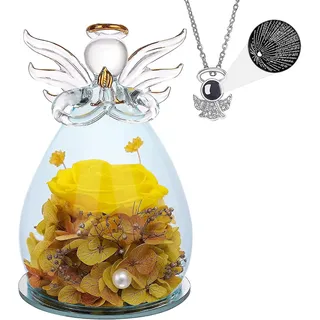 Geschenk Zum Muttertag Oder Geburtstag: Engelsfigur Aus Glas, Verziert Mit Hübschen Lila Blüten – Dunkelblau Und Gelb – Größe M