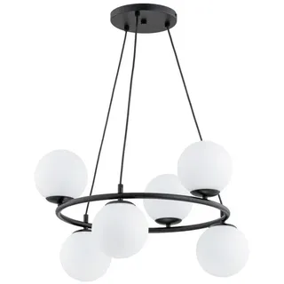 Industrielle Schwarze Pendelleuchte Mit 6 Weißen Glaskugeln Ringo 6xe14 10w Alf63246 Alfa