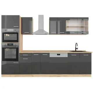 Vicco Küchenzeile R-Line 300 cm anthrazit hochglanz/goldkraft eiche
