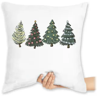 Kissen 40 x 40 - Weihnachtskissen Christmas Geschenke - Weihnachtsbäume - 40 x 40 cm - Weiß - mit weihnachtsmotiv weihnacht Tannenbaum sofakissen Weihnachten Weihnachts weihnachtlich Cushion Xmas