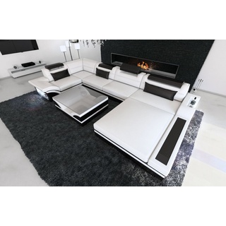 Sofa Dreams Wohnlandschaft Sofa Leder Mezzo U Form Ledersofa, Couch, mit LED, wahlweise mit Bettfunktion als Schlafsofa, Designersofa schwarz|weiß