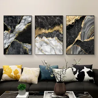 WADBTP Islamische Leinwand Bilder,Islamic Leinwand Malerei,Marble Background Allah Islamic Arabic Calligraphy Poster,Wohnzimmer Schlafzimmer Home Decor - Ohne Rahmen (Marmor A,3pcs-60 x 90 cm)