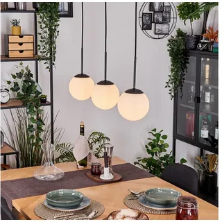 hofstein Hängeleuchte Hängelampe aus Metall/Milchglas in Schwarz/Weiß, Hängeleuchte im Retro/Vintage-Design (Schirm Ø 15 cm), 3 x E27 weiß