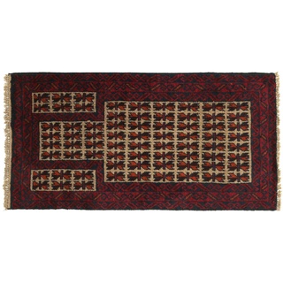 RUG PRINCE Afghan Belutsch Teppich Handgeknüpft 80x130 Rot Geometrisch Muster
