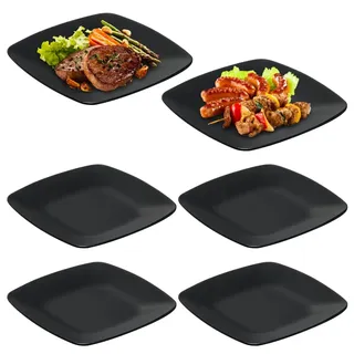 RANJIMA Groß Teller 4er Eckig Dessertteller, Speiseteller Schwarz Camping Teller Picknickteller, Vorspeisen Teller Snack Antipasti Mezze-Teller, Für Dessert, Kuchen, Sushi, Salat, Antipasti