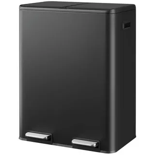 WLIVE Mülleimer Küche 30/60L (2x15/30L), Doppel-Mülleimer mit 2 Fächern, Edelstahl, für Küche & Haushalt schwarz 60 l | 33 cm x 52 cm x 33 cm