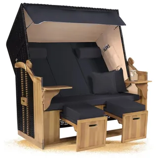 Strandkorb Hanse Ostsee XXL 2,5 Sitzer Volllieger schwarz 150cm breit, ideal für Garten, Terrasse und Balkon